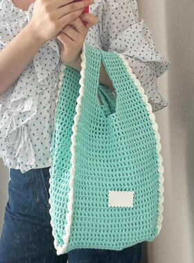 【材料包】毛线编织DIY材料包手工制作花边网格手提包包视频教程