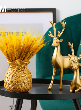 麦穗干花招财鹿摆件家居装饰品创意客厅酒柜玄关大麦店铺开业礼物