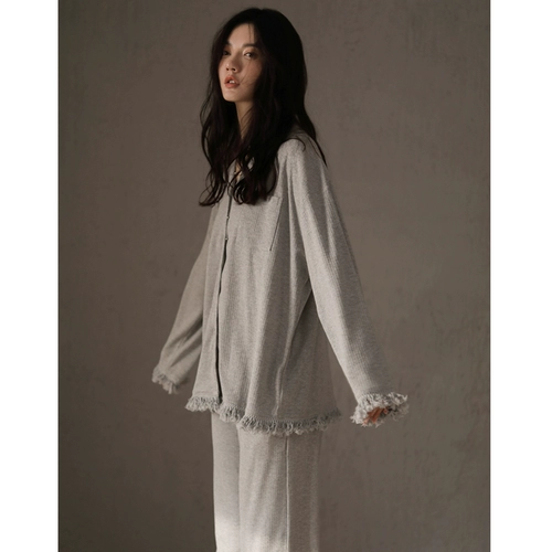 Осенняя пижама, хлопковый тонкий демисезонный лонгслив, комплект, простой и элегантный дизайн, свободный крой