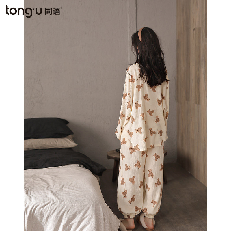 同语2022年小熊纱布春秋季纯棉睡衣 同语睡衣/家居服套装