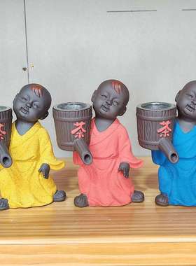 紫砂茶宠撒尿小和尚摆件创意尿童娃娃喷水陶瓷人物工艺品茶滤配件