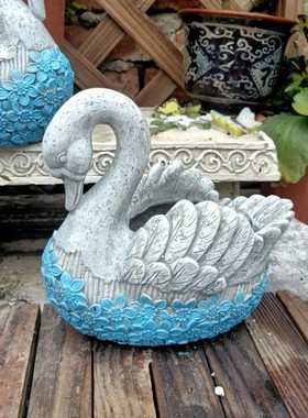 天鹅花盆欧式网红白鹅园艺庭院植物多肉盆器阳台民宿动物水景造景