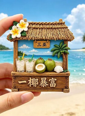一椰暴富树脂浮雕磁吸冰箱贴海南三亚文创旅游纪念品小礼品伴手礼