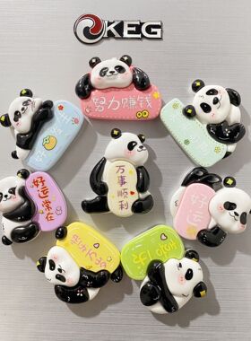 创意软磁熊猫冰箱贴磁吸对联可爱3D立体树脂冰箱贴公文化纪念品
