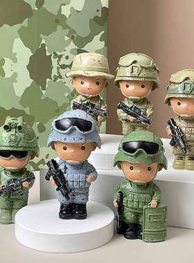 创意卡通铁血军魂盲盒公仔军人手士兵人物摆件树脂工艺品