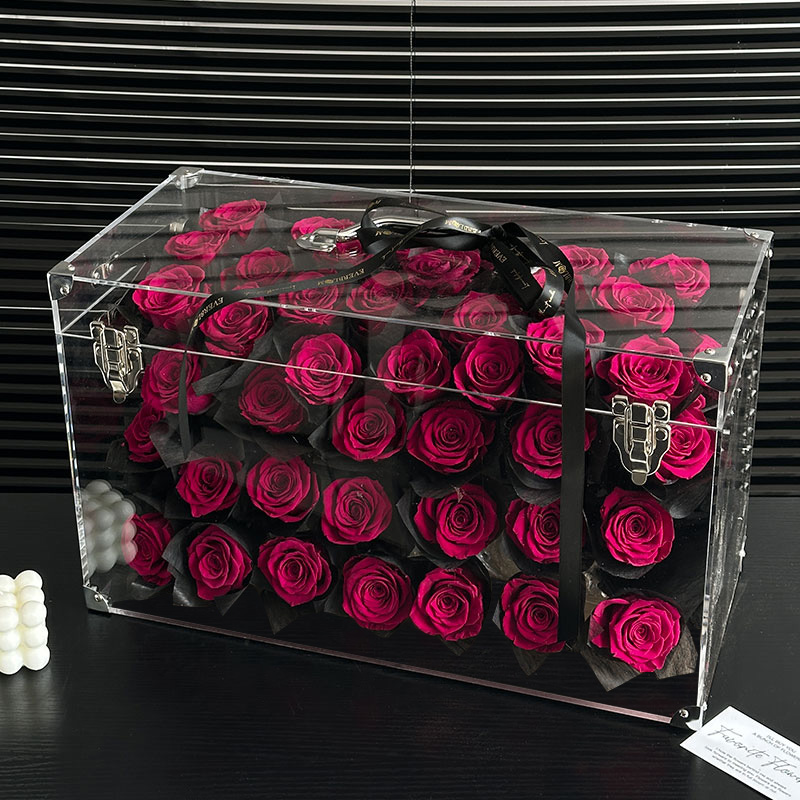52朵费罗伊德真花永生花行李箱摆件情人节送老婆女友生日告白礼物 - 图0