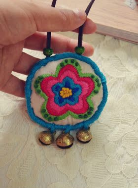 特价 原创民族风 文艺范手工布艺刺绣花朵女性项链毛衣链饰品 女