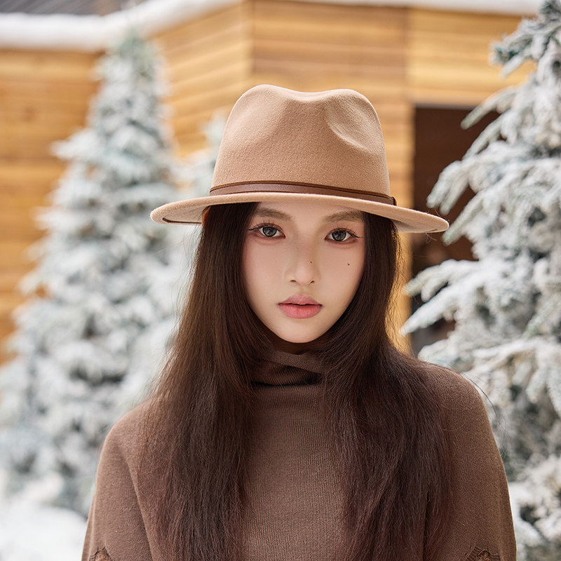 澳洲羊毛大檐礼帽女秋冬英伦复古百搭时尚毛呢帽爵士帽平顶毡帽子,淘宝优惠券,粉丝福利购,淘宝优惠卷