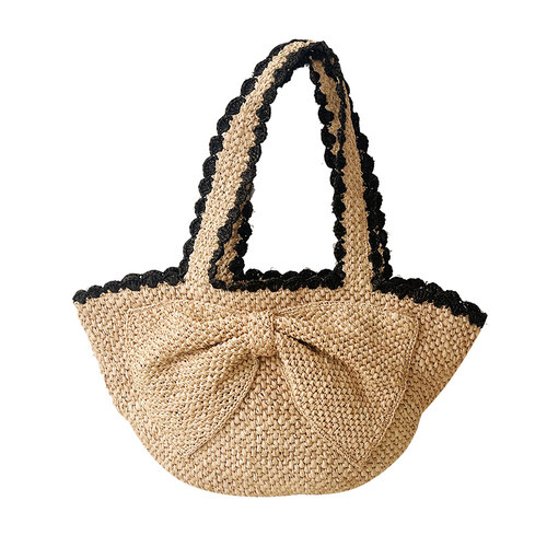 2026春蝴蝶结拉菲草手工编织包女度假旅行手提单肩包大容量托特包 - 图3