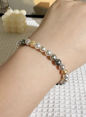 施家人造海水珍珠混采糖果色手链女 手串叠戴轻奢时尚大溪地澳白