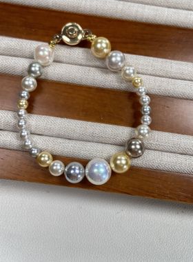 糖果色人造施家珍珠手链 Akoya天女极光轻奢时尚手串  时尚 个性