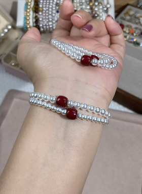 时来运转施家珍珠手链女天然朱砂手串2025年新款爆款轻奢小众