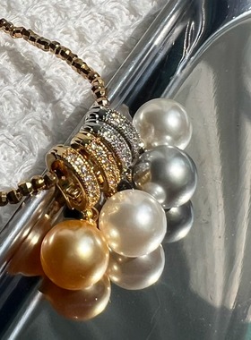 万能D字扣珍珠吊坠 施家人造珍珠项链坠 澳白南洋金铂金灰大溪地