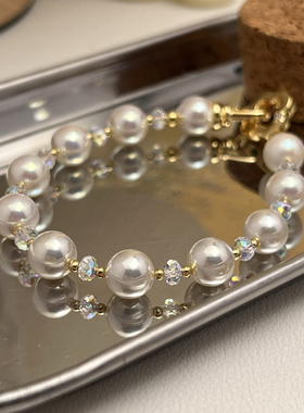 人造海水Akoya天女珍珠手链女 伴彩光着正圆极光叠戴时尚简约气质