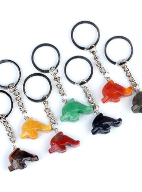 1949-小海豚钥匙扣 水晶玛瑙石雕刻动物钥匙扣挂件 跨境货源批发