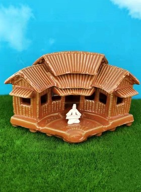 中式仿古房子茅屋玩具盆景摆件假山配件车内装饰品创意鱼缸造景