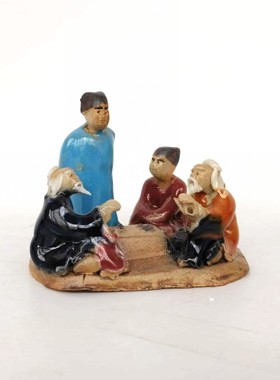 四人麻将四个老头喝茶摆件