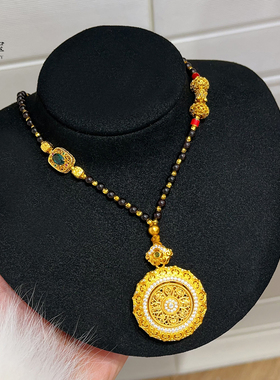 沙金如意八宝罗盘蹦迪珠檀木项链