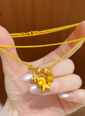 女沙金绿钻小马有钱花跑环项链