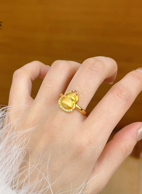 女沙金玫红钻拉丝胖葫芦吊坠项链