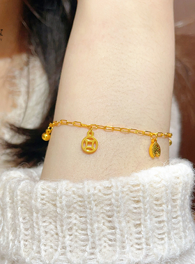 女沙金亮面龙鳞钱币鱼尾链条手链