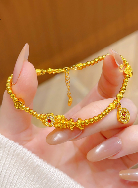 沙金点钻貔貅钱币手链红钻铜钱女