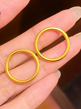 女沙金古法百福素圈金色戒指