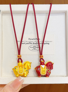 女沙金实心马上有钱唐马吊坠项链