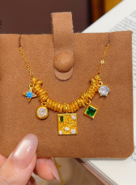 女沙金绿钻锤纹方块星星盘缠套链