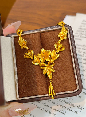 女沙金复古精致三生花流苏项链