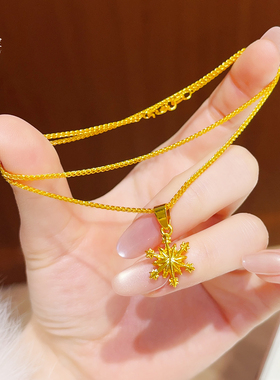 古法沙金立体錾刻闪亮雪花项链女