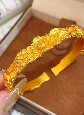 女沙金繁花双喜牡丹花开口手镯