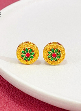女沙金绿宝相花配件福牌吊坠diy