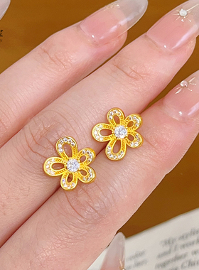 女沙金点钻镂空格桑花项链耳钉