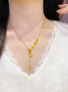 女沙金碎冰冰有钱花钱币吊坠项链