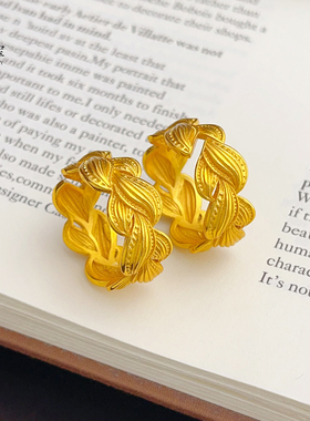 女沙金古法风吹麦浪开口戒指