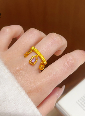 女沙金方钻泡泡桂花流苏开口戒指