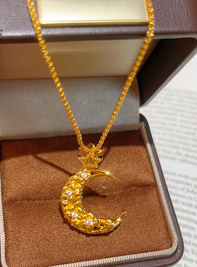 女沙金点钻星月之恋吊坠项链星星