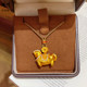 Female ancient sand gold and white diamond pony coin pendant necklace