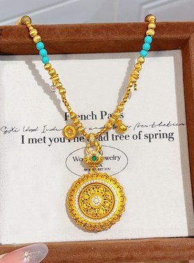 女沙金点钻如意可转动罗盘毛衣链