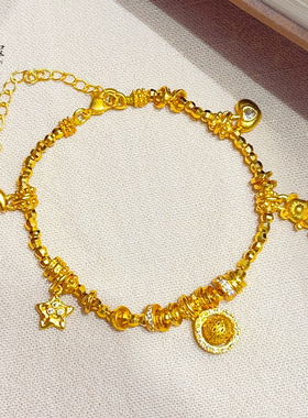 沙金镂空钱币星球蹦迪珠多宝手链