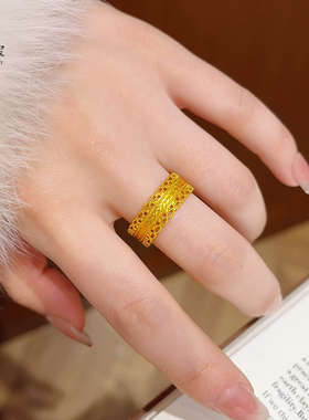 女沙金宽面花丝腰缠万贯戒指