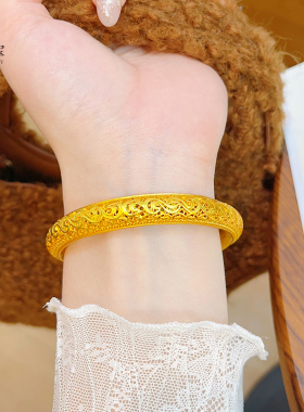 女沙金镂空花丝如意凤尾手镯