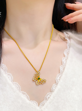 女沙金绿宝满钻璀璨蝴蝶吊坠项链