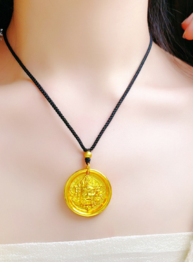 男女款沙金999黄财神圆牌吊坠