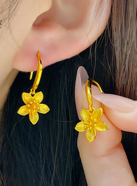 女沙金拉丝幸福花嫁三生花耳钉