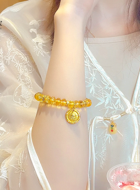 女沙金点钻黄财神白玉葫芦手链