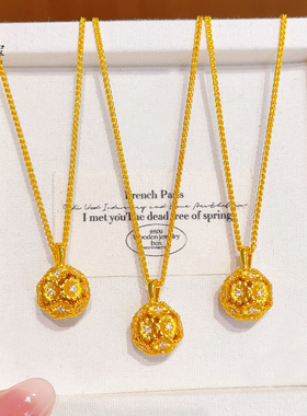 女沙金点钻雏菊绣球吊坠项链