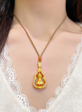 古法沙金点钻镶嵌宝宝佛像吊坠女