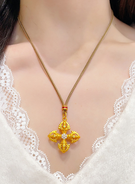 沙金古法点钻金钢杵吊坠项链男女